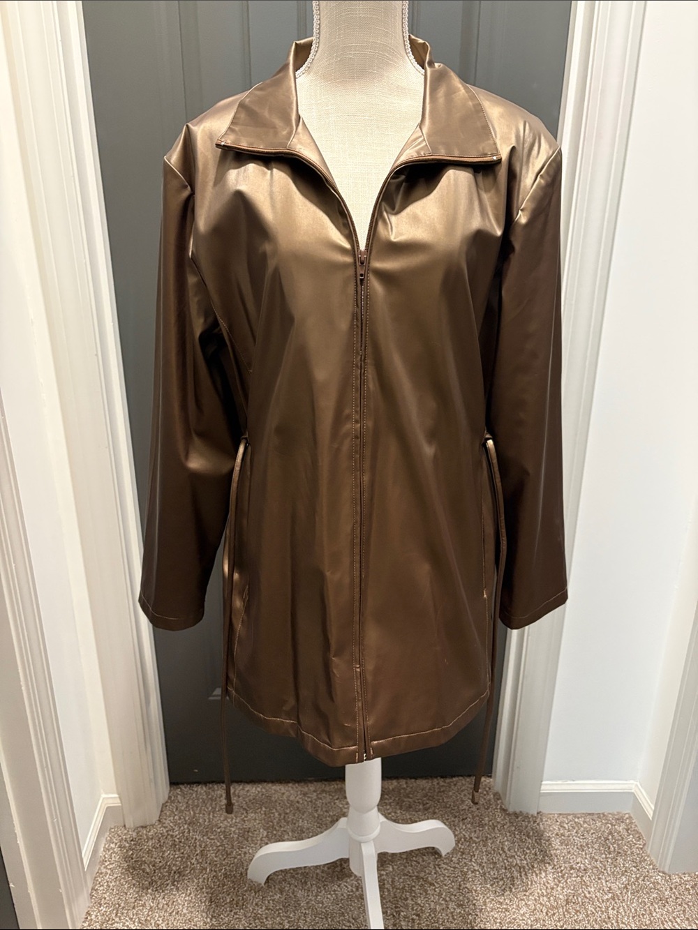 Women's Metallic Brown Faux Leather Zip-Front Jacket